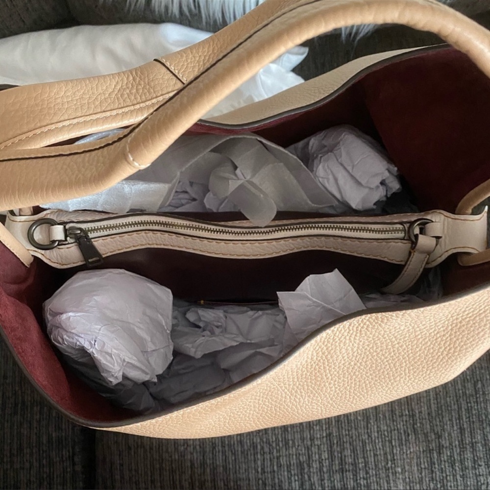 Coach Pebbled Leather Shoulder Bag in Tan with Burgundy Tag - Picture 7 of 10